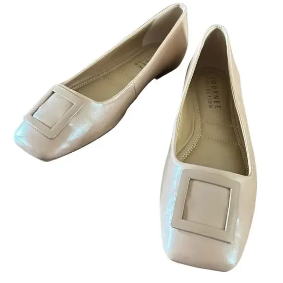 Journee Collection Zimia Buckled Ballet Flats Square Toe Minimalist NEW 8.5 - Picture 1 of 10